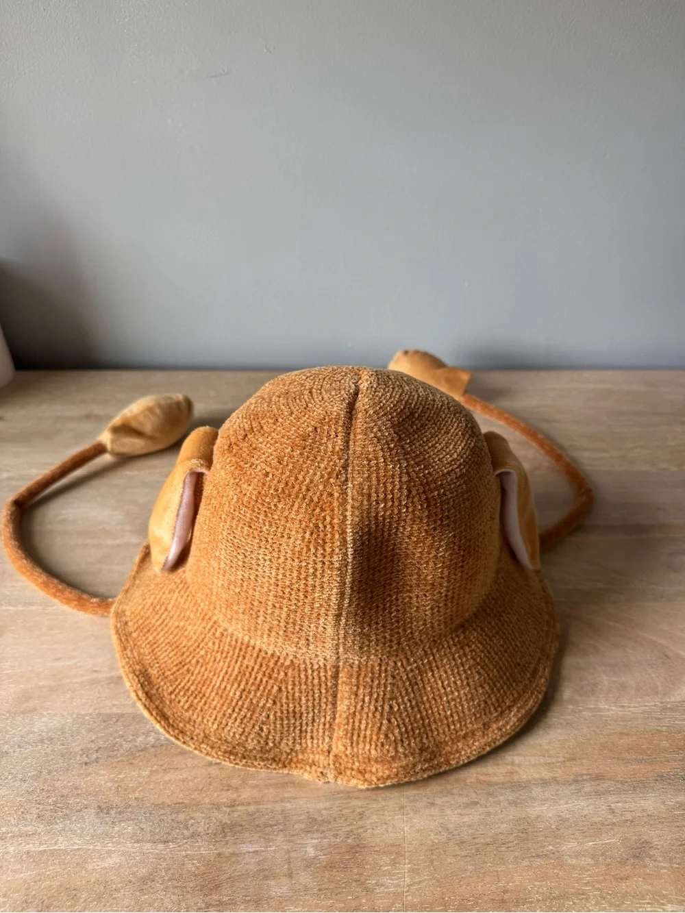 Children's Plush Duck Bucket Hat in Brown with Chin Strap